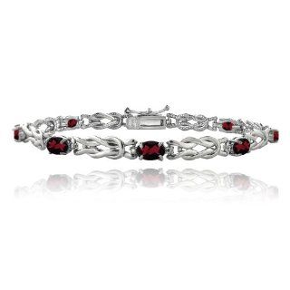 Sterling Silver 4.5ct Garnet & Diamond Accent Oval Love Knot Bracelet Link Bracelets Jewelry