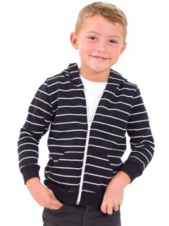 American Apparel Kids Striped Fleece Zip Hoodie   Almost Black White Stripe / 4 Years Athletic Hoodies Clothing