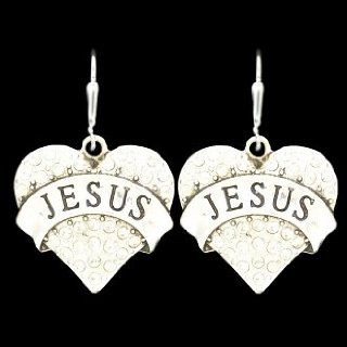 From the Heart Clear Crystal Rhinestone Heart Earrings with Jesus engraved across the CenterRhinestones SparklingWonderful Easter, Religious, or Any Day Gift.  Sports Fan Earrings  Sports & Outdoors