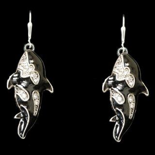 From the Heart Crystal Rhinestone Whale Earrings. Black with Silver toned Metal & approximately 1 1/4 inches longBeautiful Fun Sweet Gift for the Woman you Love,your co worker, or friend Will Mail in Gift Box  Perfect Gift for the Aquatic Love