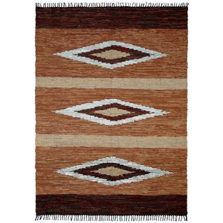 Hand woven Matador Brown Leather Rug (10 X 14)