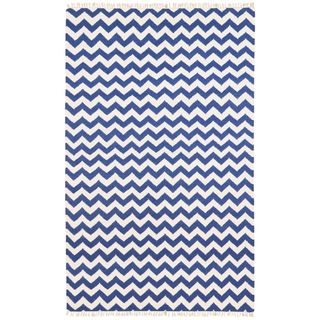 Hand woven Blue Electro Flatweave Wool Rug (8 X 10)