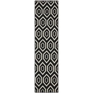 Handwoven Contemporary Moroccan Dhurrie Black Wool Runner Rug (26 X 6)