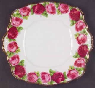 Royal Albert Old English Rose (Brushed Gold Trim) Square Handled Cake Plate, Fin