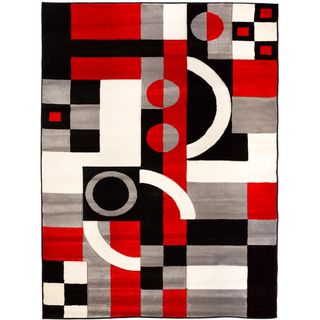 Hand carved Contemporary Geometric Shapes And Squares Black/ Red Area Rug (311 X 53)
