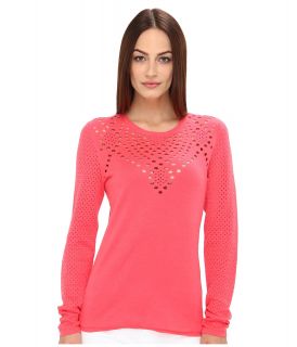 Rachel Roy Knit Top W Hole Detail Womens Long Sleeve Pullover (Pink)