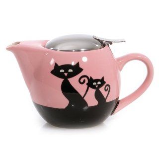 HuesNBrews Cattitude Infuser 17 Ounce Pink Teapot, 1 Pack Kitchen & Dining
