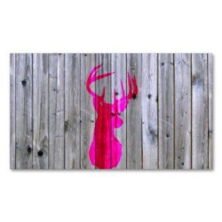 Bright Pink Hipster Vintage Deer Head Gray wood Business Cards  Business Card Stock 