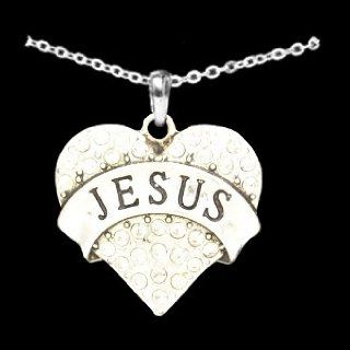 From the Heart Clear Crystal Rhinestone Heart Necklace with Jesus engraved across the CenterRhinestones SparklingWonderful Easter, Christmas, Relegious, Christian, Baptist, or Catholic, Get Well Soon, Mother's Day, or Any Day Gift.Fantastic Gift fo