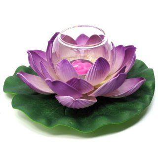 Floating Lotus Flower with Glass Tealight Candle Holder, Large, Approximately 11" Diameter x 4"H, Purple   Tea Light Holders
