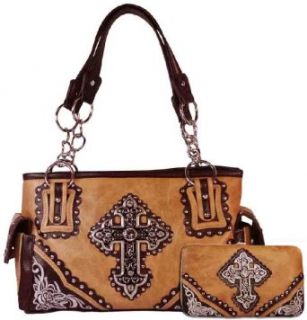 Texcyngoods Womens Western Style Purse Set Satchel Cross Handbag with Wallet (Tan) Clothing