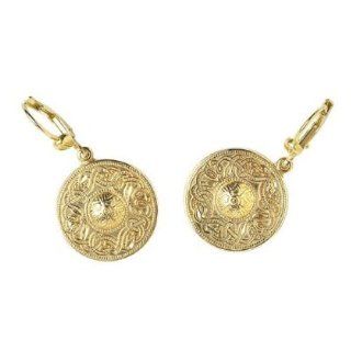 14K Gold Celtic Warrior Shield Drop Earrings Made in Ireland Dangle Earrings Jewelry