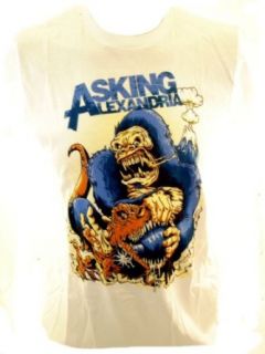 Asking Alexandria Mens T Shirt   Giant Gorilla vs T Rex on White (Large) Clothing