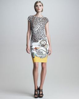 Roberto Cavalli Cap Sleeve Mixed Print Dress