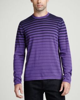 Superfine Cashmere Striped Sweater, Purple Stripe
