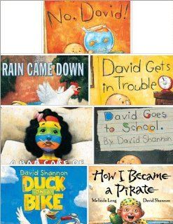 David Shannon Seven Book Set Includes a Bad Case of Stripes; David Gets in Trouble; David Goes to School; Duck on a Bike; How I Became a Pirate; No, David; and the Rain Came Down (Paperback Collection)  Prints  