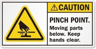 PINCH POINT. Moving parts below. Keep hands clear., Laminated Vinyl Labels, 5.5" x 2.75"  