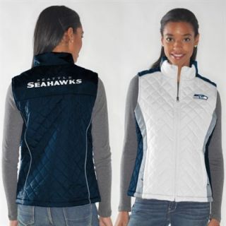 Seattle Seahawks Womens Diamond Full Zip Vest   White/College Navy