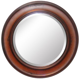 allen + roth 32 in x 32 in Warm Distressed Chestnut Round Framed Wall Mirror