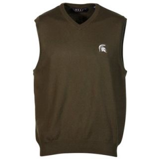 Michigan State Spartans Solid V Neck Pullover Sweater Vest   Olive Green   FansEdge
