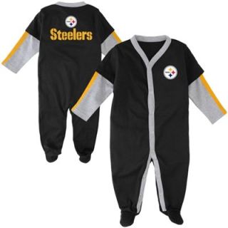 Pittsburgh Steelers Newborn Long Sleeve Jersey Coverall   Black