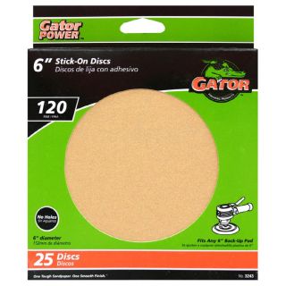 Gator 25 Pack 120 Grit 6 in W x 6 in L Stick On Sanding Disc Sandpaper