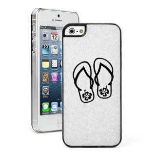 White Apple iPhone 5 5s Glitter Bling Hard Case Cover 5G88 Flip Flops with Hibiscus Cell Phones & Accessories