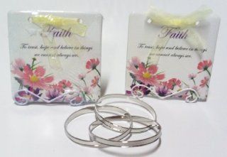 Birthday or Teacher Gift Inspirational Ceramic Plaque Reading Faith   To Trust, Hope and Believe in Things We Cannot Always See with a Set of 3 Silver Bangle Bracelets  Wedding Ceremony Accessories  