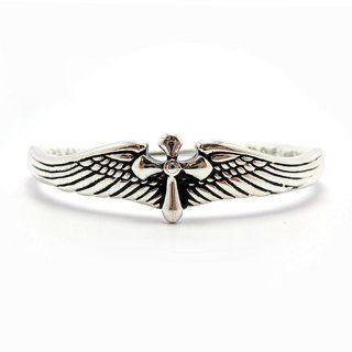 Inspirational Engraved Cross Wing Bangle Bracelet Silver Tone Metal with Cross Charm; Engraved Words "God grant me the SERENITY to accept the things I cannot change; COURAGE to change the things I can; and WISDOM to know the difference." Jewelr