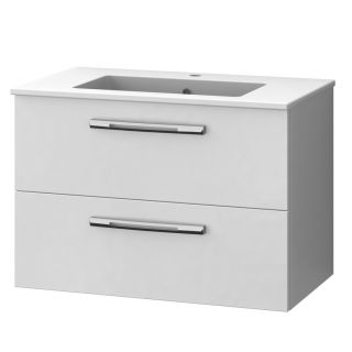 Novellini Dado 31.13 in x 16.94 in Glossy White Integral Single Sink Bathroom Vanity with Solid Surface Top