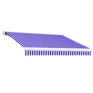 Awntech 10 ft Wide x 8 ft Projection Bright Blue/White Striped Slope Patio Retractable Manual Awning