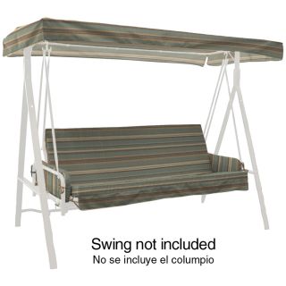 44 in L x 85 1/2 in W Stripe Spa Blue UV Protected Canopy Swing Cushion with Arm Rests and Canopy