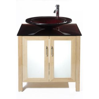 Bionic Waterhouse 31 in x 22 in Light Bamboo Single Sink Bathroom Vanity with Tempered Glass Top (Faucet Included)