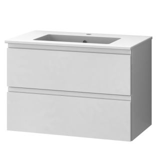 Novellini Cubo 39.4 in x 16.94 in Glossy White Integral Single Sink Bathroom Vanity with Solid Surface Top
