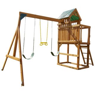 Swing N Slide Woodland Clubhouse Ready to Assemble Residential Wood Playset with Swings
