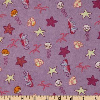45'' Wide Flannel Seahorses & Jellyfish Lilac Fabric By The Yard