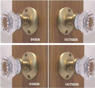 Two Sets  Perfect Reproduction of the 1920 Depression Crystal Glass FRENCH DOOR Knob Sets   Each lot contains all the hardware for knobs on both sides of Two French Door.   Cabinet And Furniture Pulls  