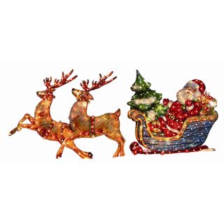 Holiday Living 2.8 ft Plastic Christmas 250 Light Holographic Twinkling Two Deer and Santa in Sleigh