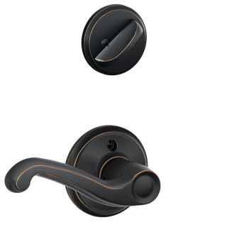 Schlage 1 3/8 in to 1 3/4 in Aged Bronze Flair Single Cylinder Lever Entry Door Interior Handles