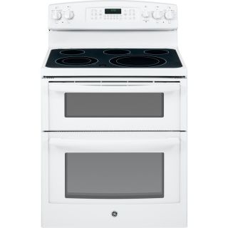 GE 330 in Smooth Surface 5 Element 4.4 cu ft/2.2 cu ft Self Cleaning Double Oven Convection Electric Range (White)