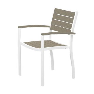 POLYWOOD Gloss White/Sand Slat Seat Aluminum Patio Dining Chair