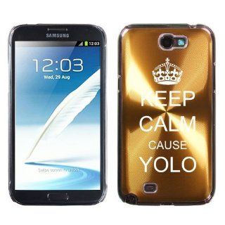 Samsung Galaxy Note 2 II N7100 Gold 2F1690 Aluminum Plated Hard Case Keep Calm Cause YOLO Cell Phones & Accessories