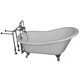 Barclay 71.25 in L x 30.25 in W x 37 in H Brushed Nickel Cast Iron Oval Clawfoot Bathtub with Back Center Drain