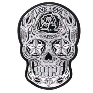 Motorcycle Biker Jacket Embroidered White Sugar Skull Patch 4"x5" Accessories Clothing