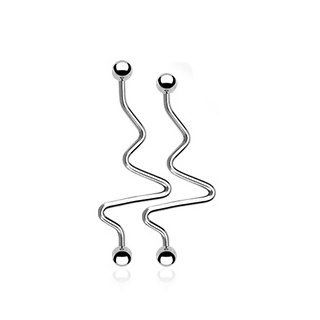 316L Surgical Steel ZigZag Industrial Barbell   14G (1.6mm), 38mm Length, 5mm Ball Size   Sold As A Pair Body Piercing Lip Screws Jewelry
