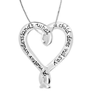 Sterling Silver "A Mother Understands What A Child Does Not Say" Heart Pendant Necklace , 18" Jewelry