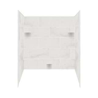 Style Selections 60 in W x 32 in D x 60 in H White Carrara Solid Surface Bathtub Wall Surround