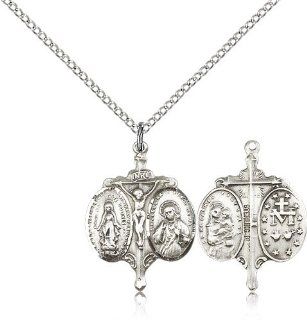 .925 Sterling Silver Novena Medal Pendant 7/8 x 5/8 Inches  0021  Comes with a .925 Sterling Silver Lite Curb Chain Neckace And a Black velvet Box Jewelry
