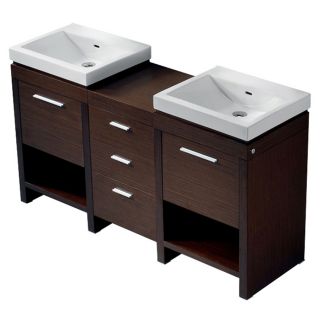 VIGO 59.5 in x 17.75 in Wenge Integral Double Sink Bathroom Vanity with Vitreous China Top