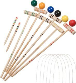 Wooden Outdoors Croquet Set   Pack of 6   Contains Mallets, Balls, Wickets, Stakes  Lawn Croquet  Sports & Outdoors